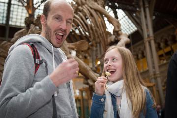 Visitors sampling vegan cheese at Super Science Saturday 